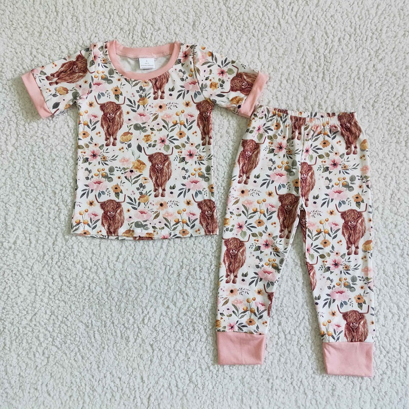 C2-14 Flower cow short-sleeved trouser suit