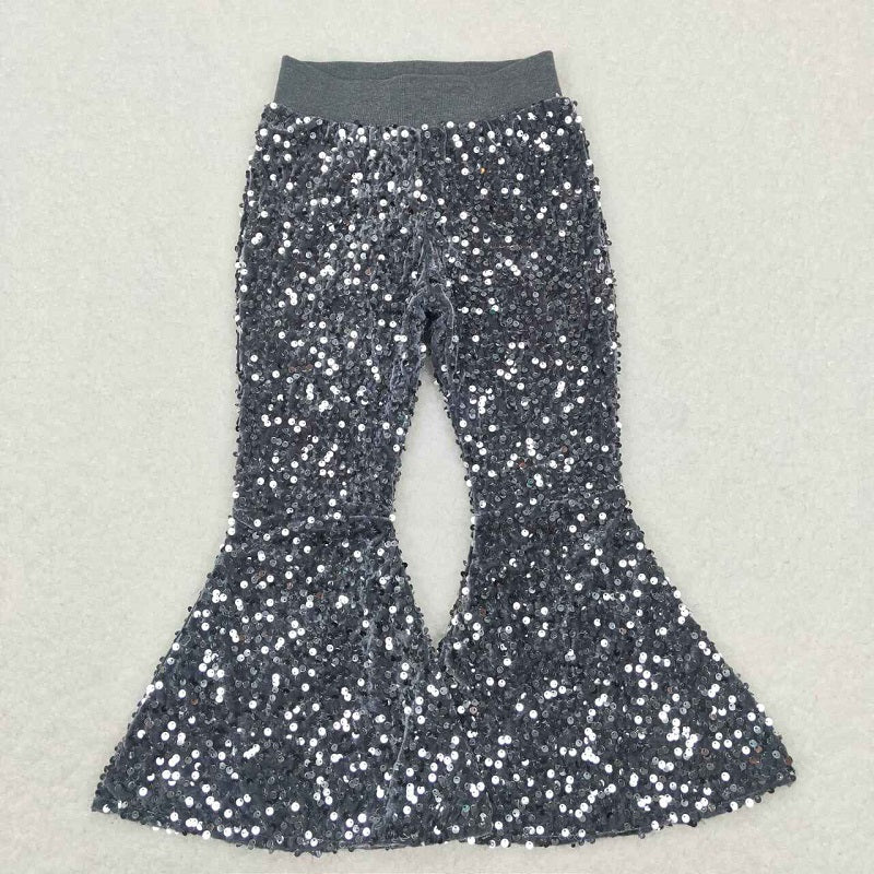 C7-14 Dark Grey Sequin Flare Pants