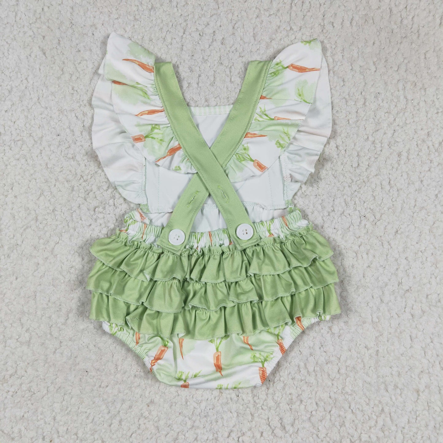 toddler easter green carrot ruffle bubble romper