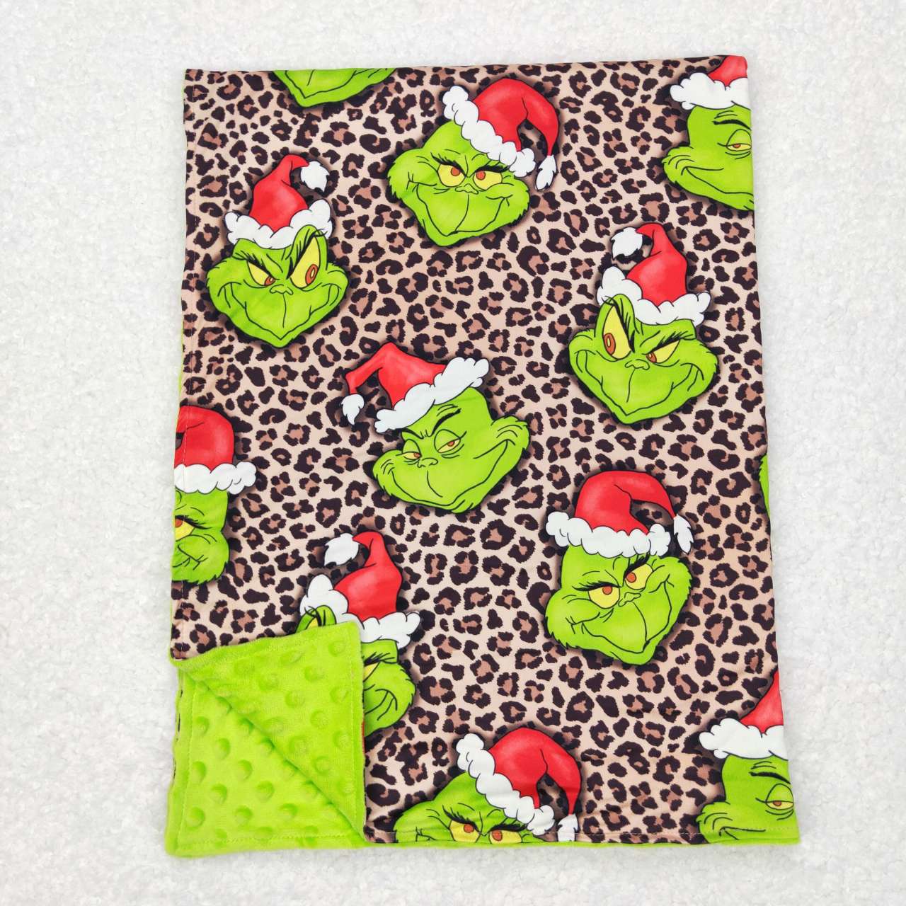 BL0090 kids leopard print brown and green baby blanket