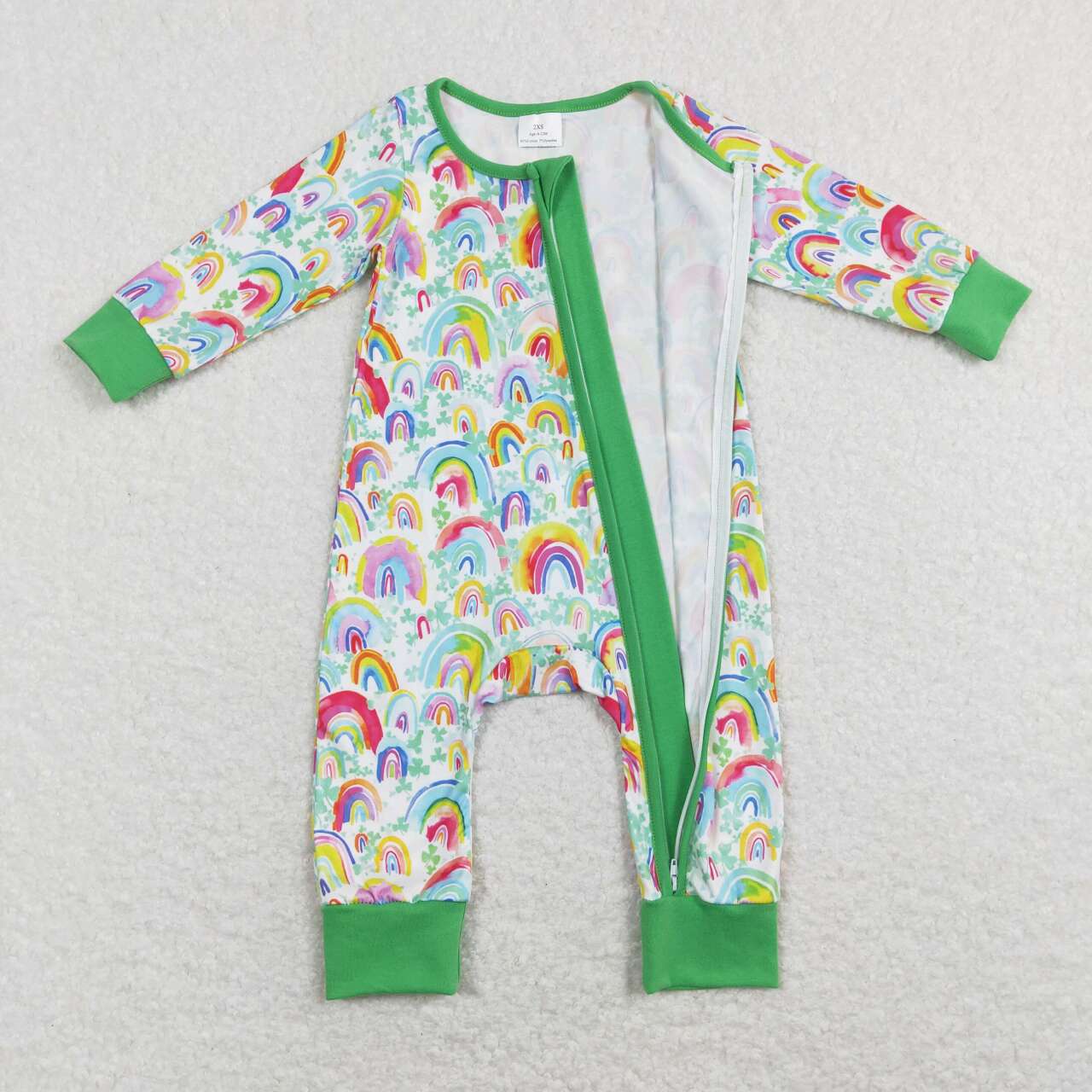 st patrick baby green rainbow zip sleeper