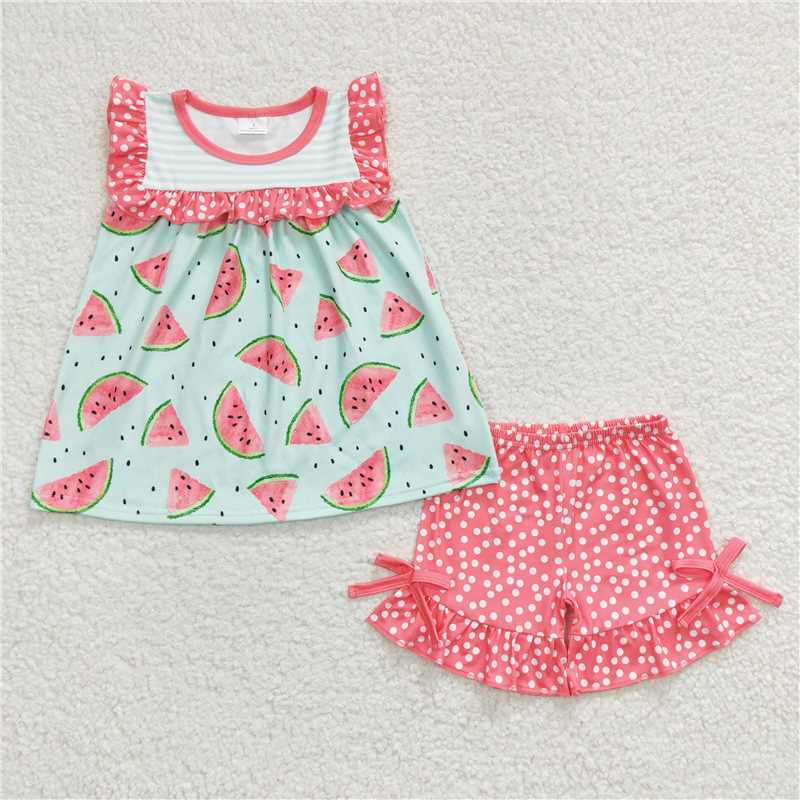 D10-29 Striped watermelon seed pink polka dot set