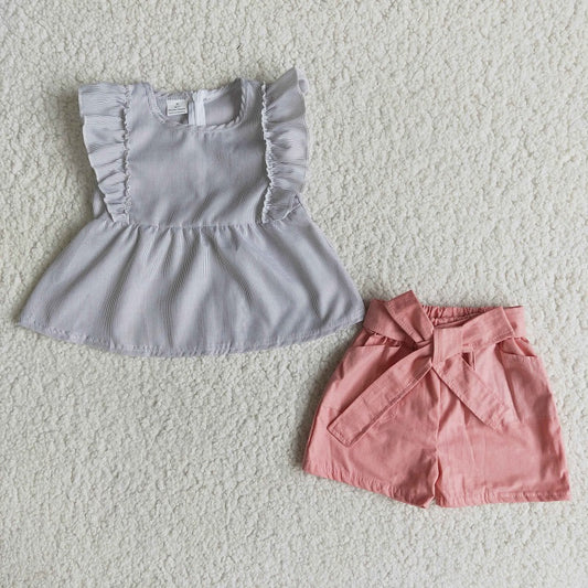 D3-1 Woven Striped Sleeveless Lace Top Pink Shorts set D 6.27