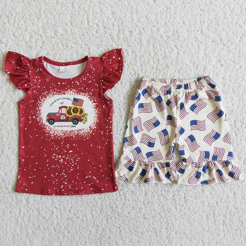 D9-19 Sunflower small flying sleeves flag shorts suit