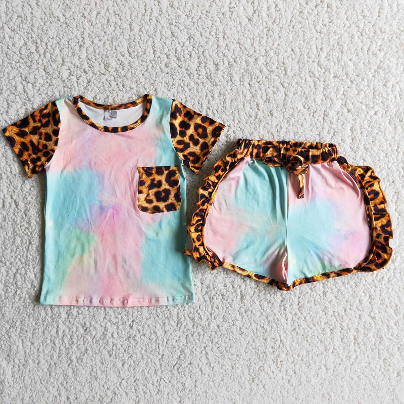 D9-27 Leopard print pocket blue and pink tie-dye suit D 7.12