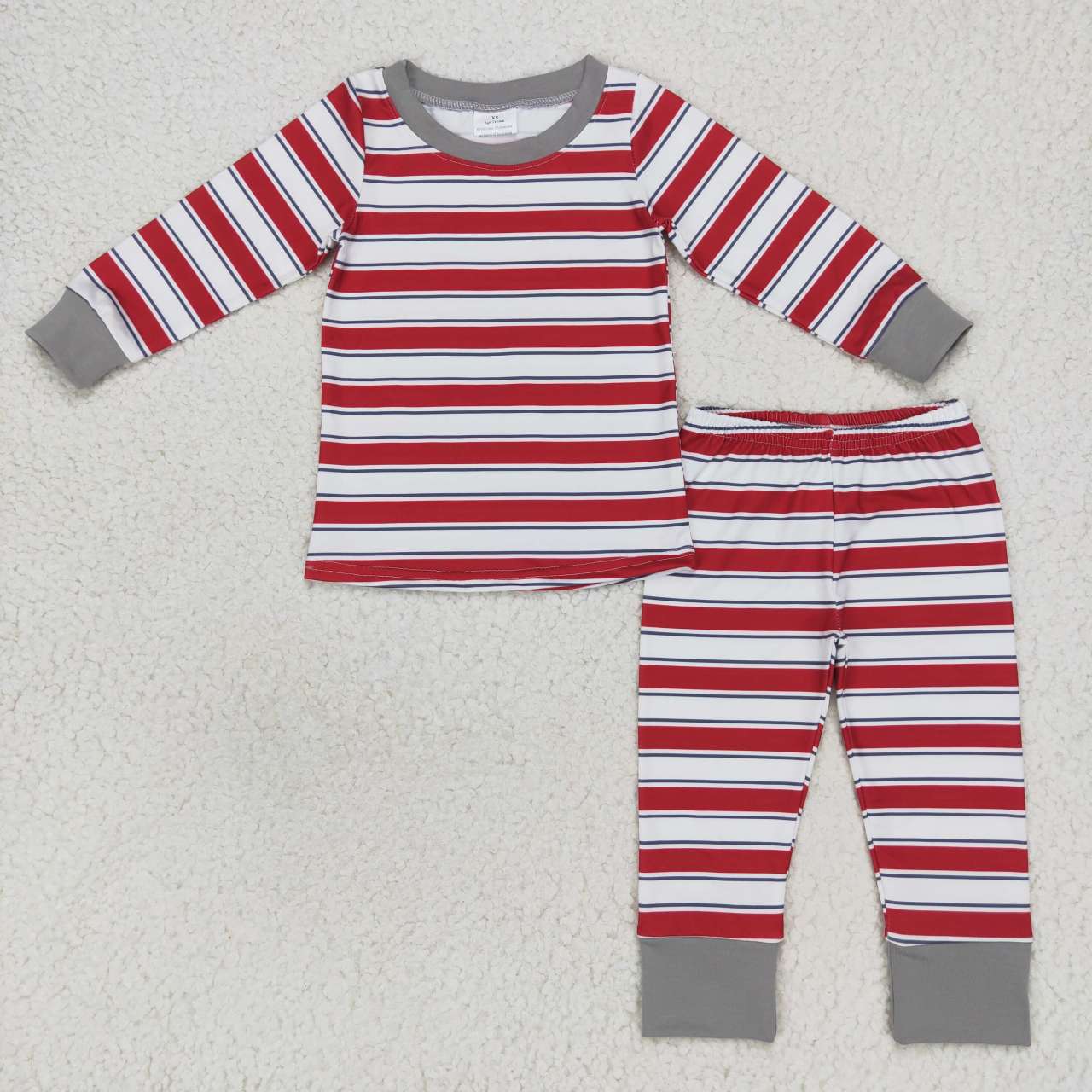 BLP0361 Red, green and white striped long-sleeved trousers suit