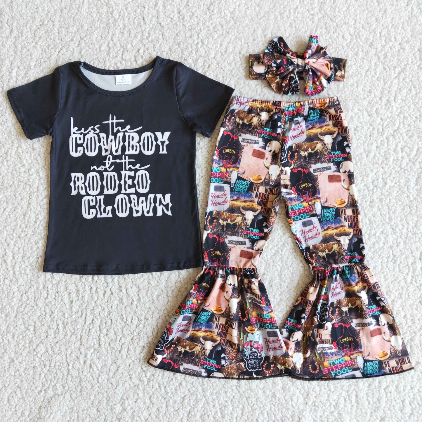 E6-16 COWBOY Black short-sleeved pant suit+bow