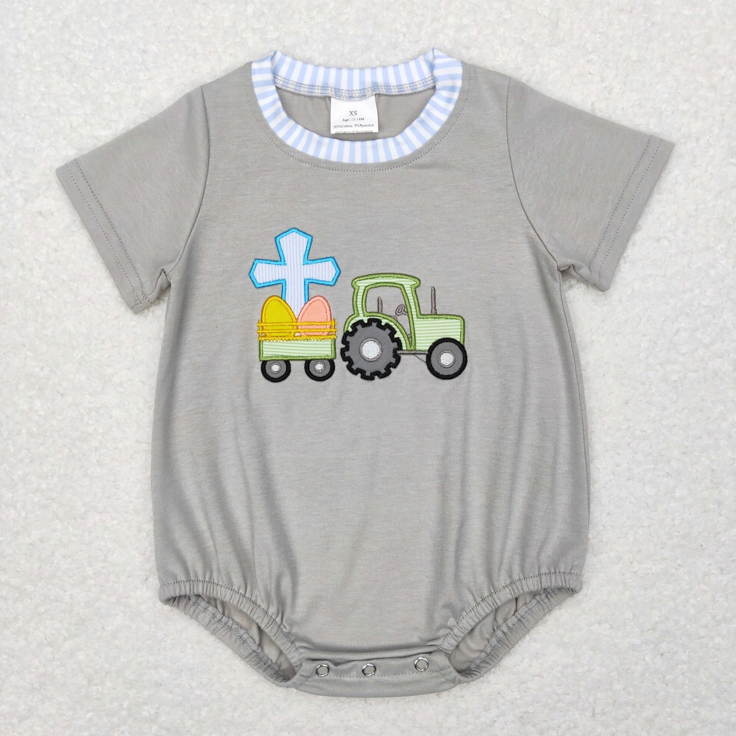 infant boy easter gray egg truck embroidery bubble