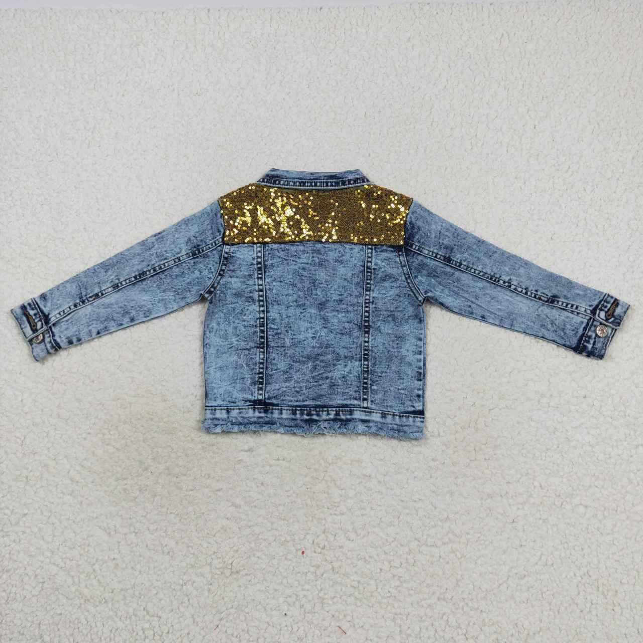 GT0351 Dark sequined button denim jacket