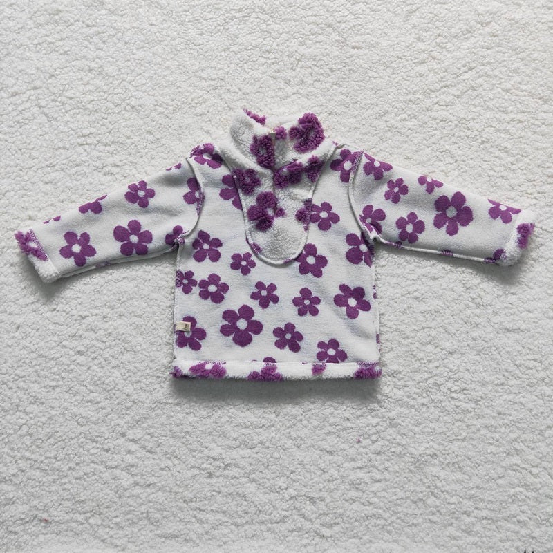 GT0265 Purple floral white zipper long sleeve top