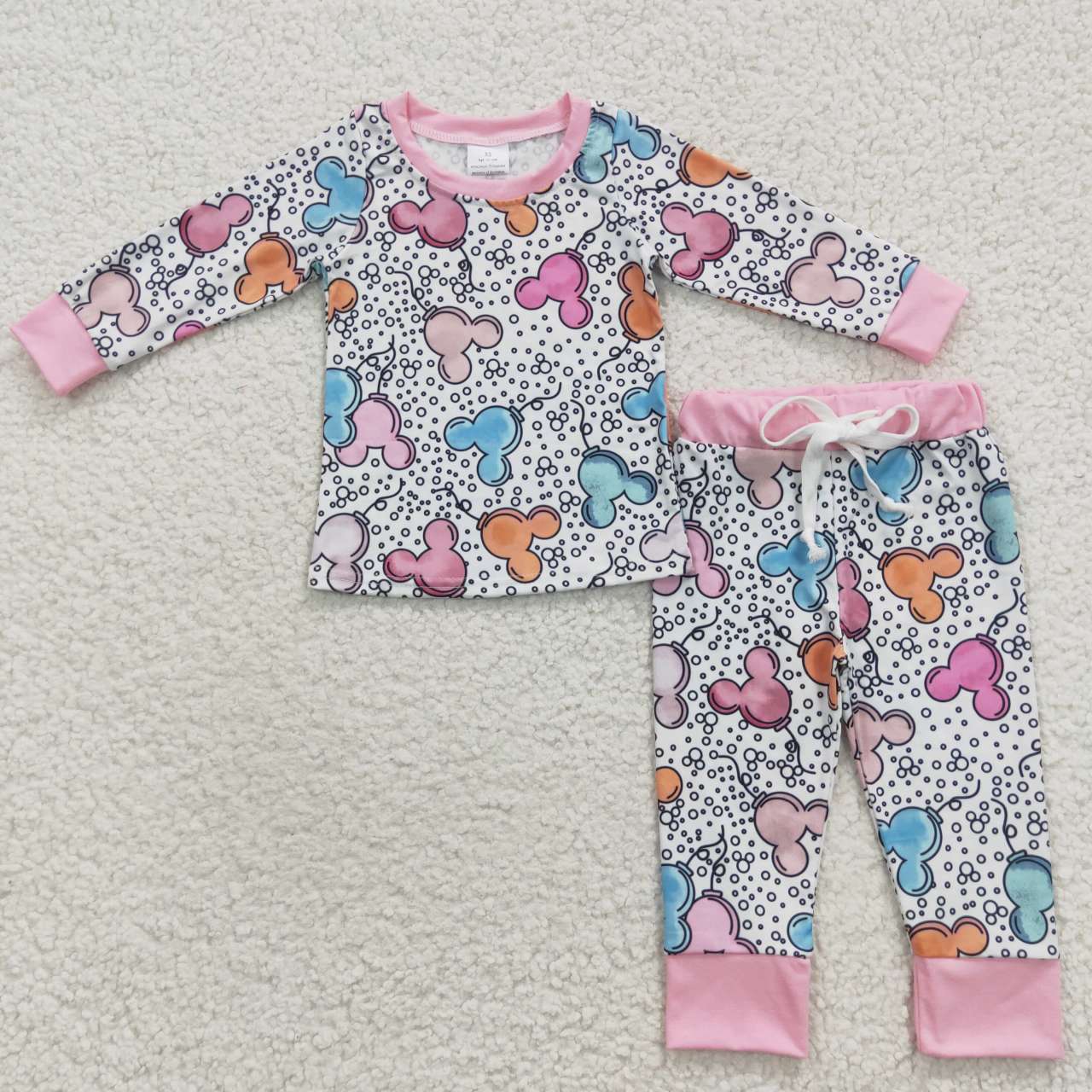 GLP0437 Cartoon Mickey Print White Long-Sleeve Trouser Set