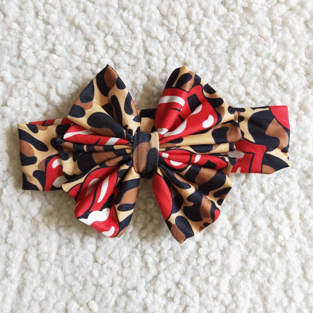 GBO0016 Girls Short Sleeve Leopard Print Red Tongue Briefs Suit with bow