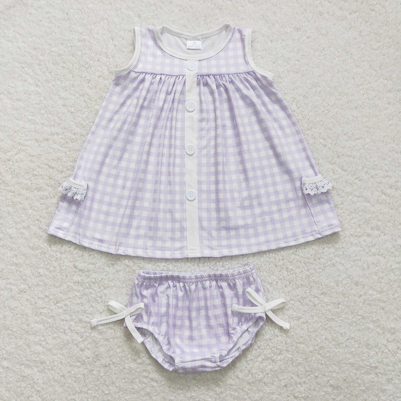GBO0260 Purple and white plaid sleeveless briefs suit