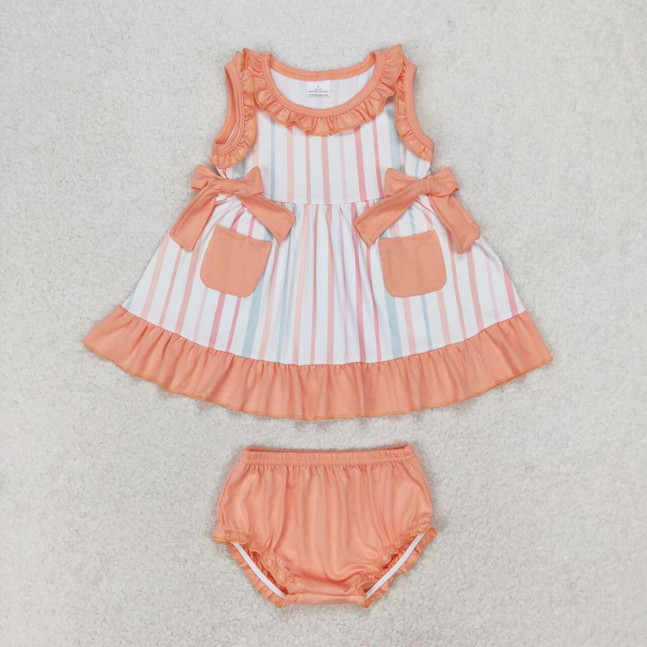 GBO0293 Striped Pink Orange Lace Pocket Bow Sleeveless Briefs Set D 6.16
