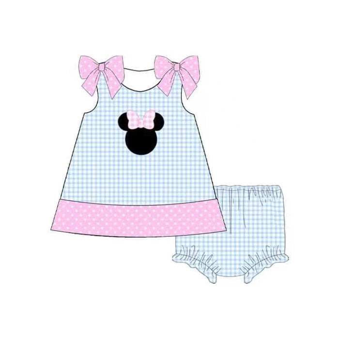 presale GBO0366 Pink Bow Sleeveless Plaid Briefs Set