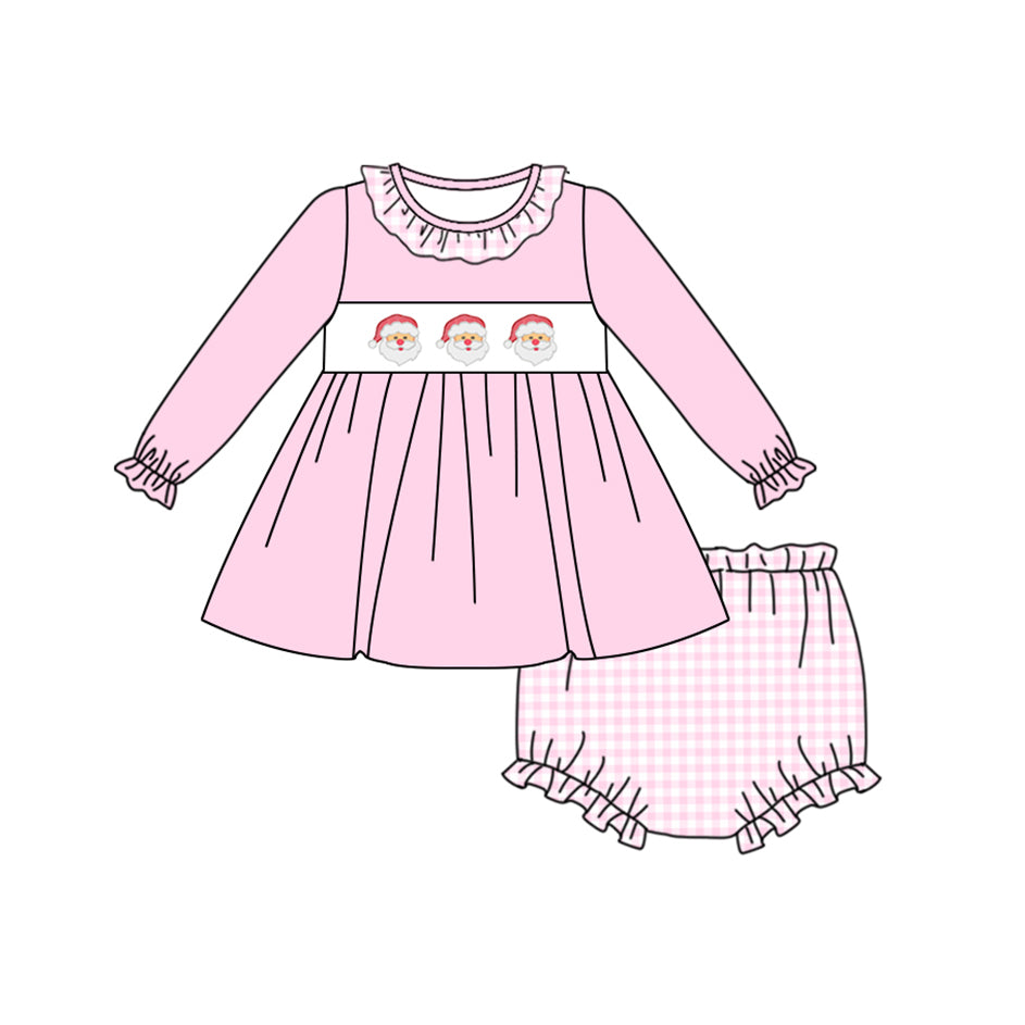 presale GBO0412 Santa Claus Pink Plaid Long Sleeve Briefs Set