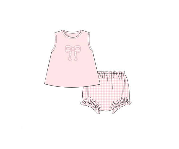 GBO0469 Pink checked bow pattern sleeveless briefs set D 8.4