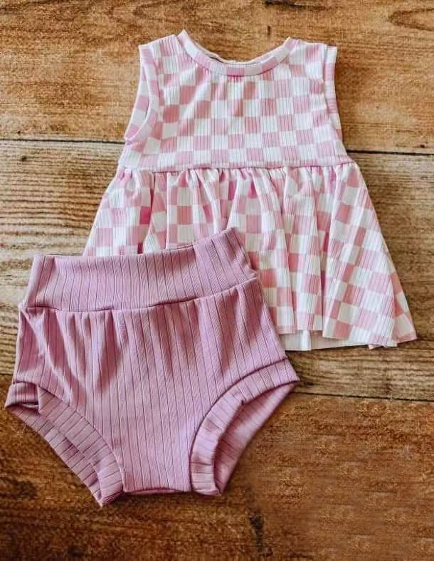 presale GBO0471 Baby Girls Pink Plaid Sleeveless Tunic Bummies Clothes Sets D 3.3