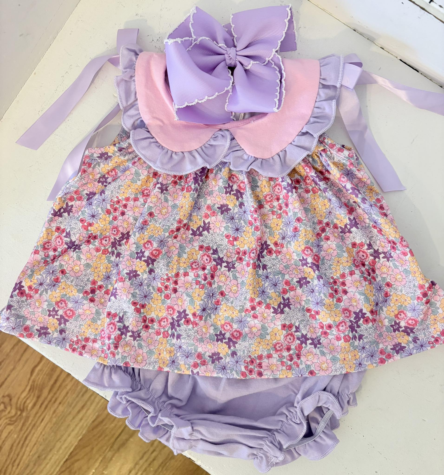 Pre-order collared purple floral bummie set