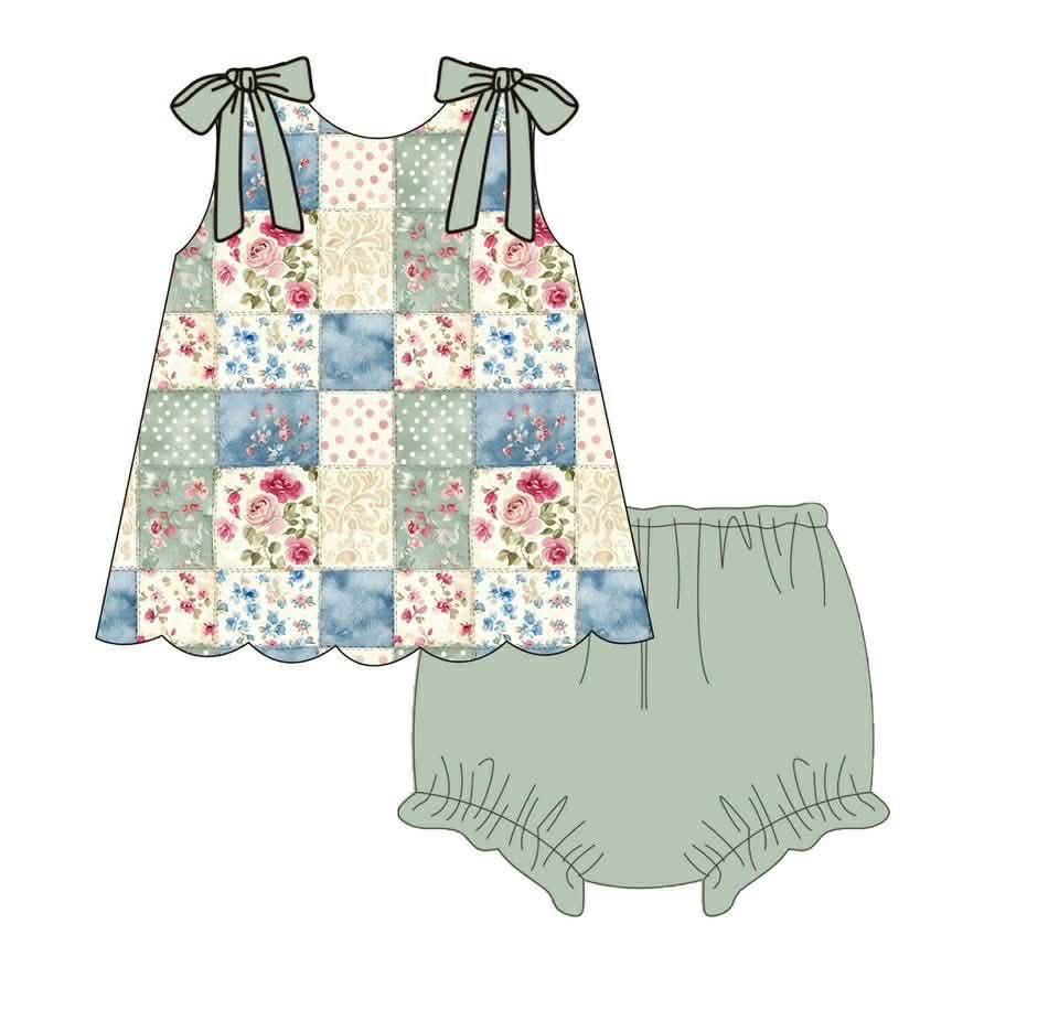 Pre order flower patchwork strap bummie set