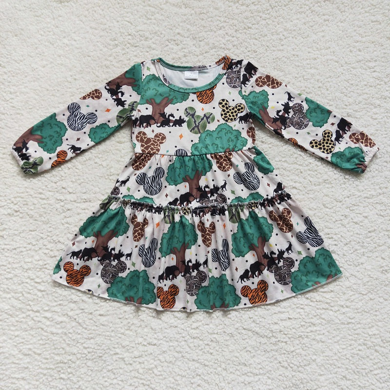 GLD0260 Cartoon dinosaur tree long sleeve dress