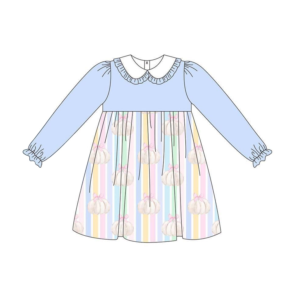 presale GLD0509 Bow-tie pumpkin colorful striped doll collar long-sleeved dress