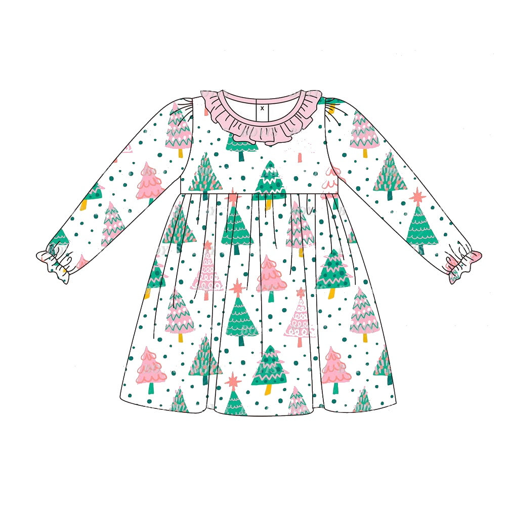 GLD0540 Christmas tree pink lace white long-sleeved dress