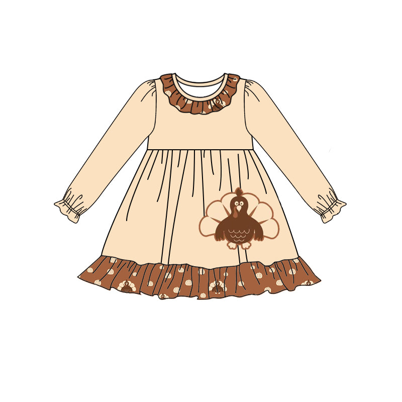 presale GLD0564 Turkey Pumpkin Brown Lace Long Sleeve Dress