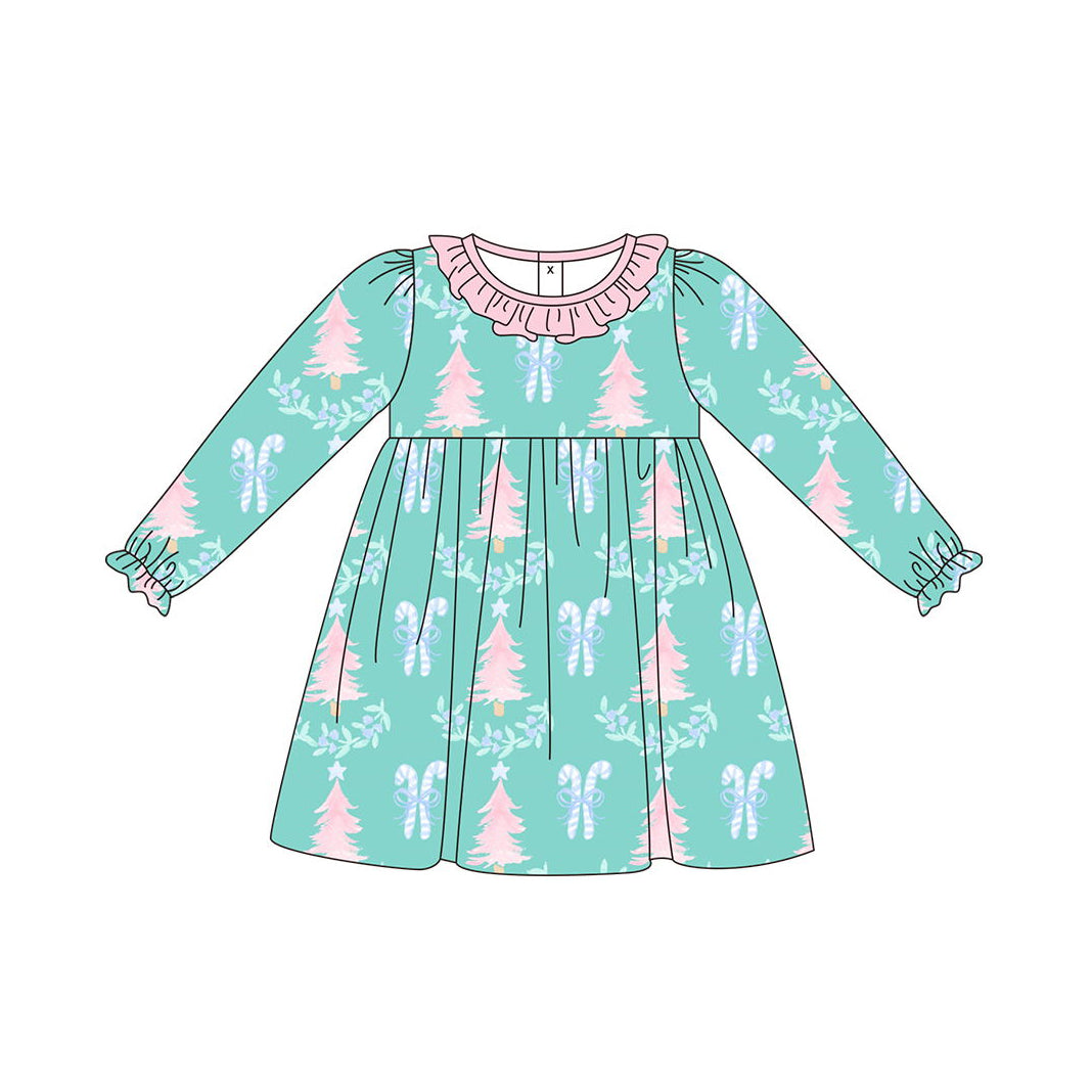 presale GLD0586 Christmas tree leaf cane pink lace green long-sleeved dress