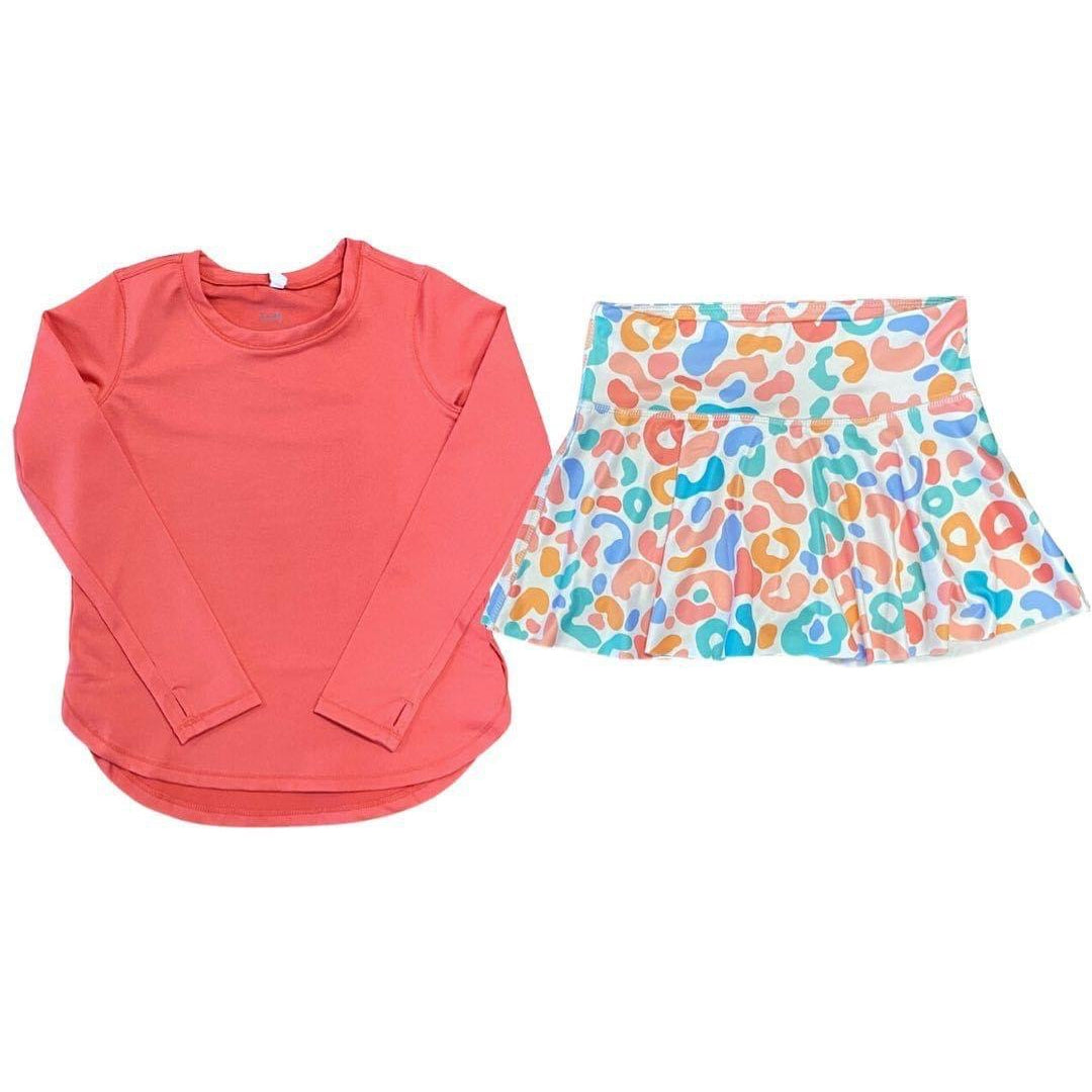 GLD0594 Baby Girls Corol Top Colorful Leopard Skirts Clothes Sets