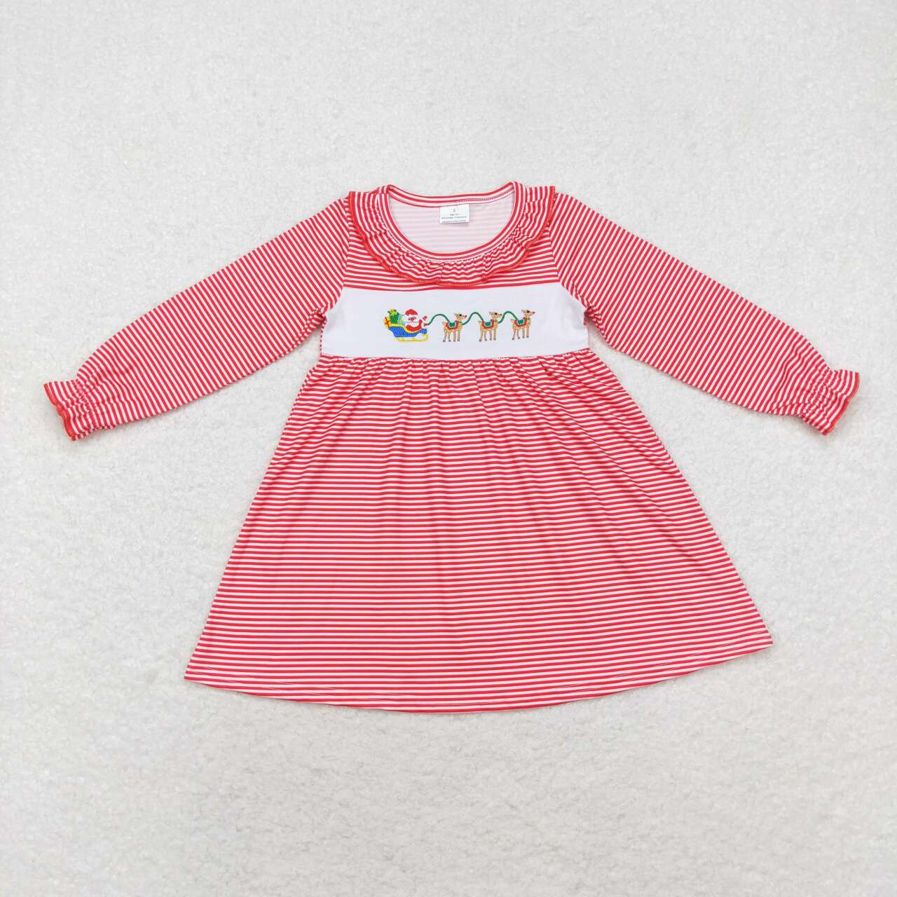GLD0632 Santa Claus Reindeer Red Striped Lace Long Sleeve Dress