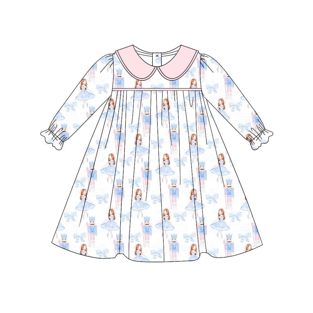 presale GLD0674 Christmas pink doll collar white long-sleeved dress