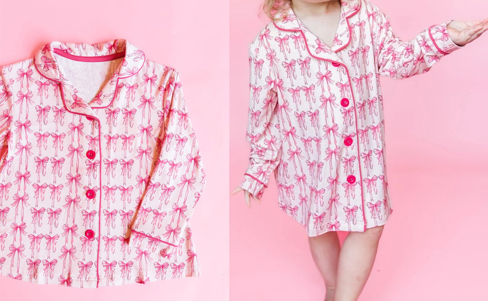 presale GLD0684 Bow Pattern Button Long Sleeve Nightgown