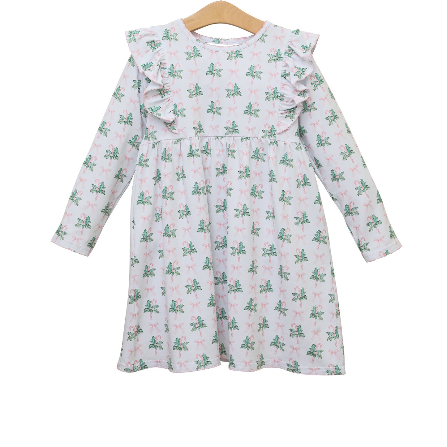 presale GLD0688 White long-sleeved dress with bow pattern leaves and Christmas cane