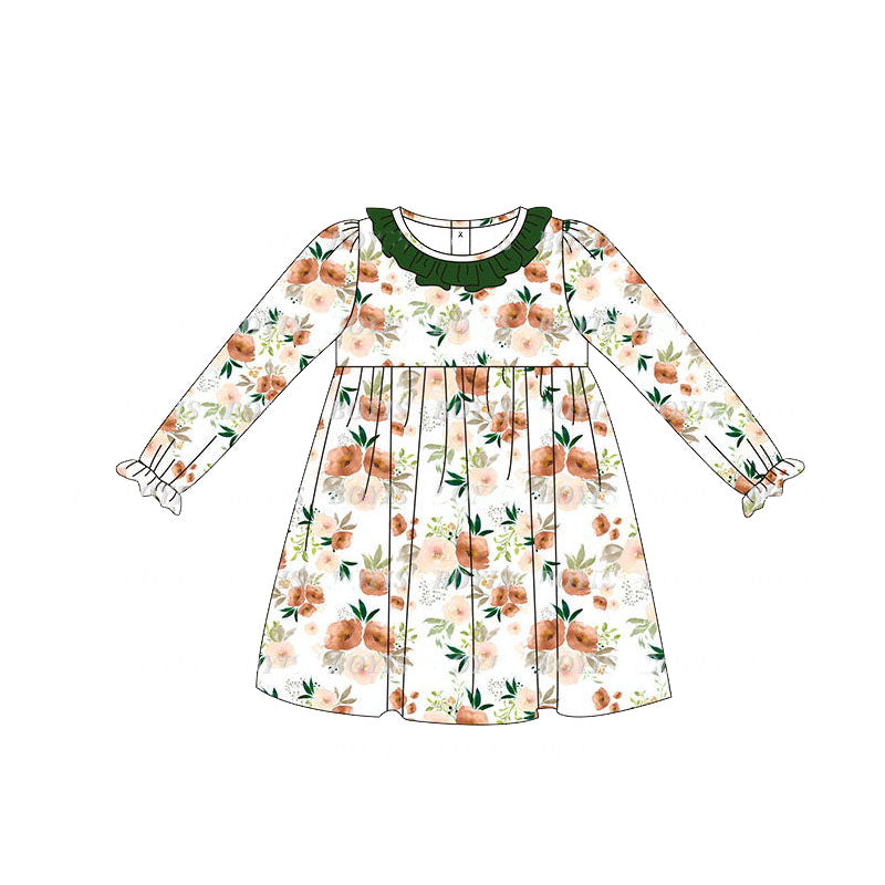 GLD0690 Orange flower green lace white long-sleeved dress