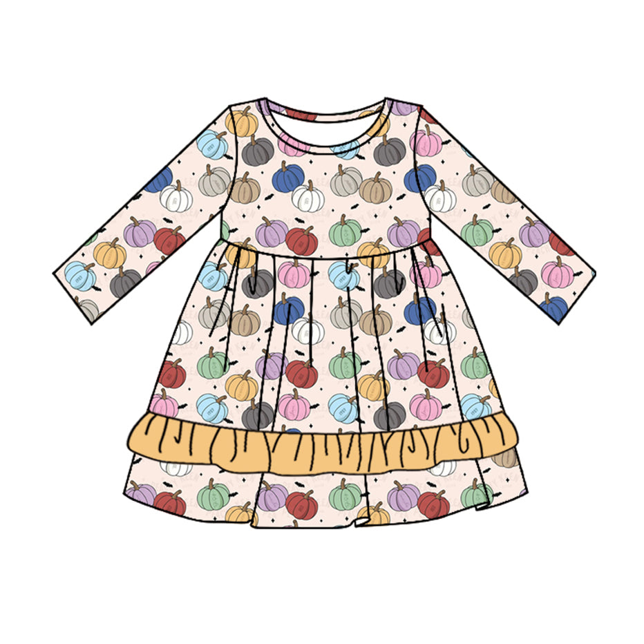 presale GLD0708 Colorful Pumpkin Yellow Lace Long Sleeve Dress 2024 7.15