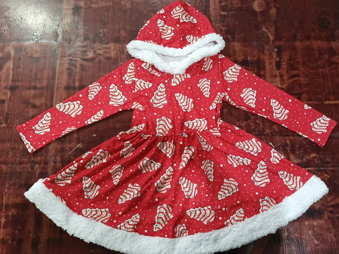 presale GLD0723 Christmas Tree Cookie White Fur Edge Red Hooded Long Sleeve Dress 2024 7.17