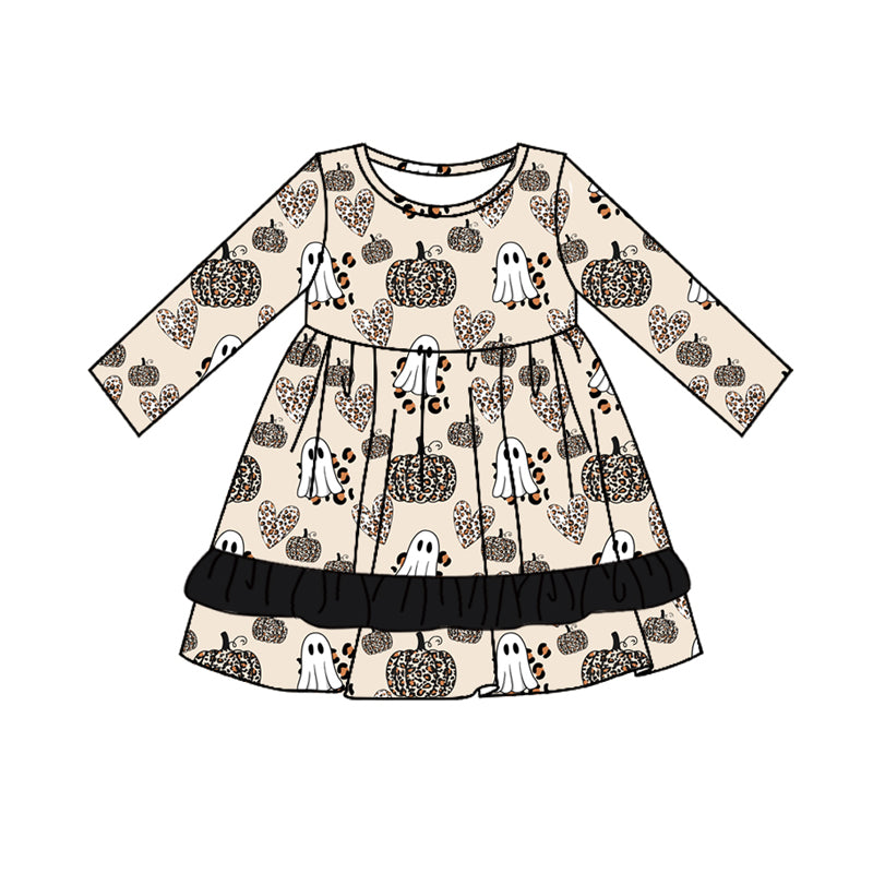 presale GLD0736 Leopard print pumpkin heart ghost black lace beige long-sleeved dress 2024 7.20