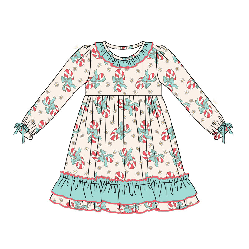 presale GLD0755 Bow Cane Flower Teal Lace Long Sleeve Dress 2024 7.24