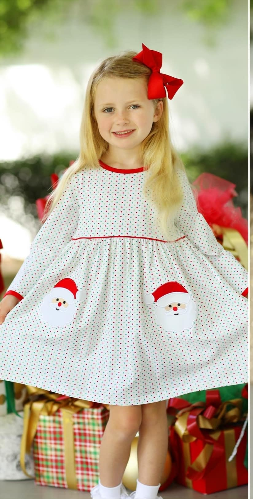 GLD0779 Santa Claus Colorful Polka Dot Long Sleeve Dress