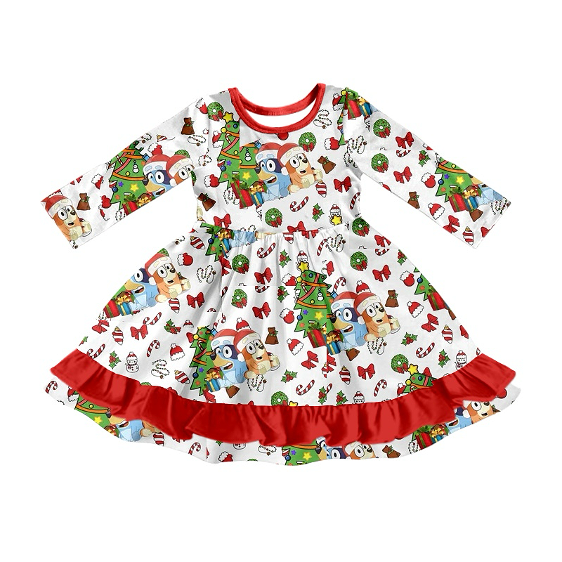 GLD0792 Christmas Red Lace White Long Sleeve Dress