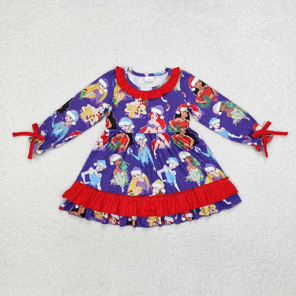 GLD0815 Christmas Red Lace Purple Long Sleeve Dress
