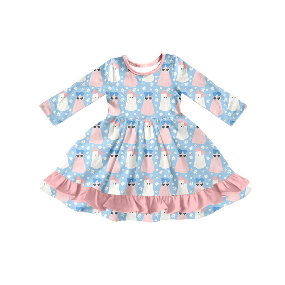 presale GLD0816 Halloween Ghost Flower Pink Lace Blue Long Sleeve Dress 2024 8.12