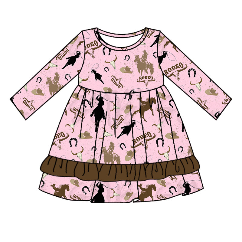 presale GLD0818 Horse Riding Alpine Bull Head Brown Lace Pink Long Sleeve Dress 2024 8.13