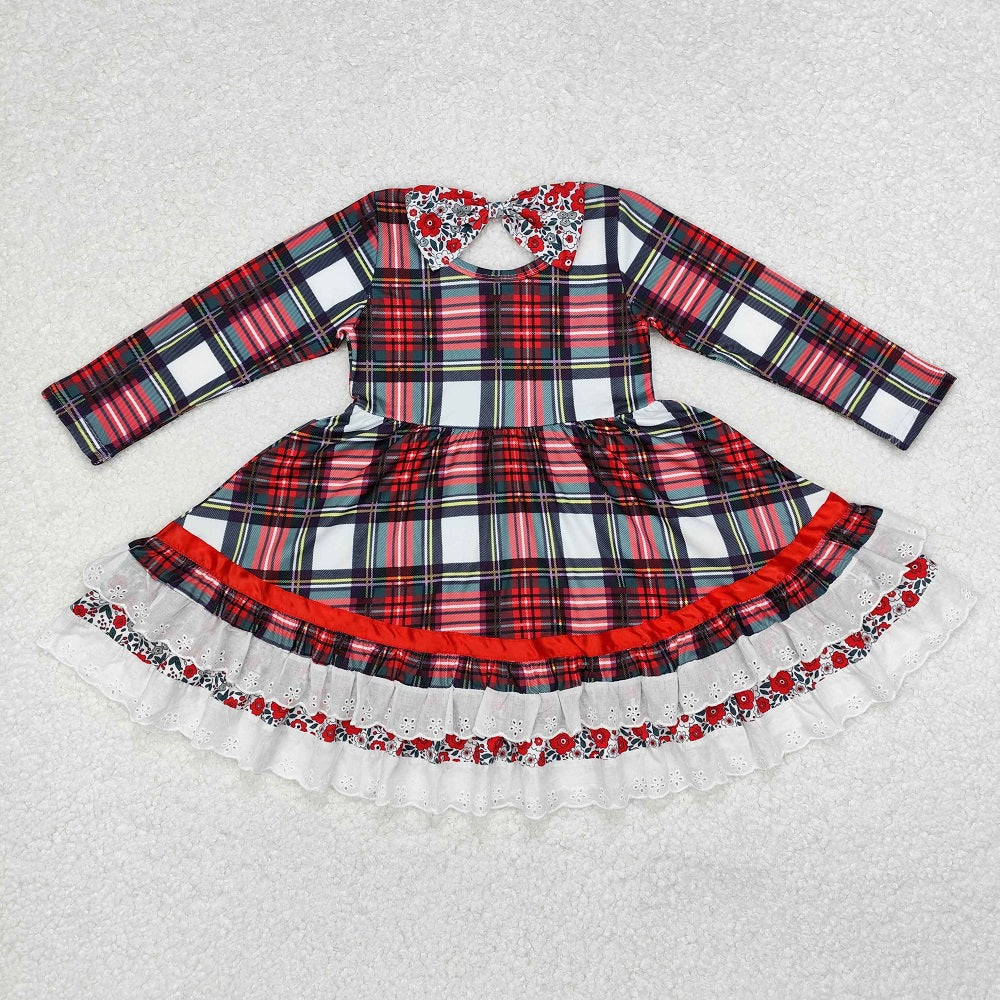 GLD0838 Christmas Plaid Lace Long Sleeve Dress D 6.16
