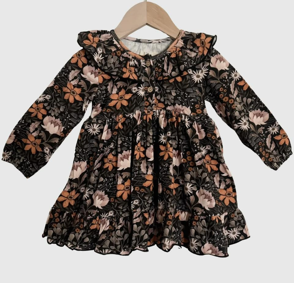 presale GLD0842 Black floral long-sleeved dress 2024 8.24