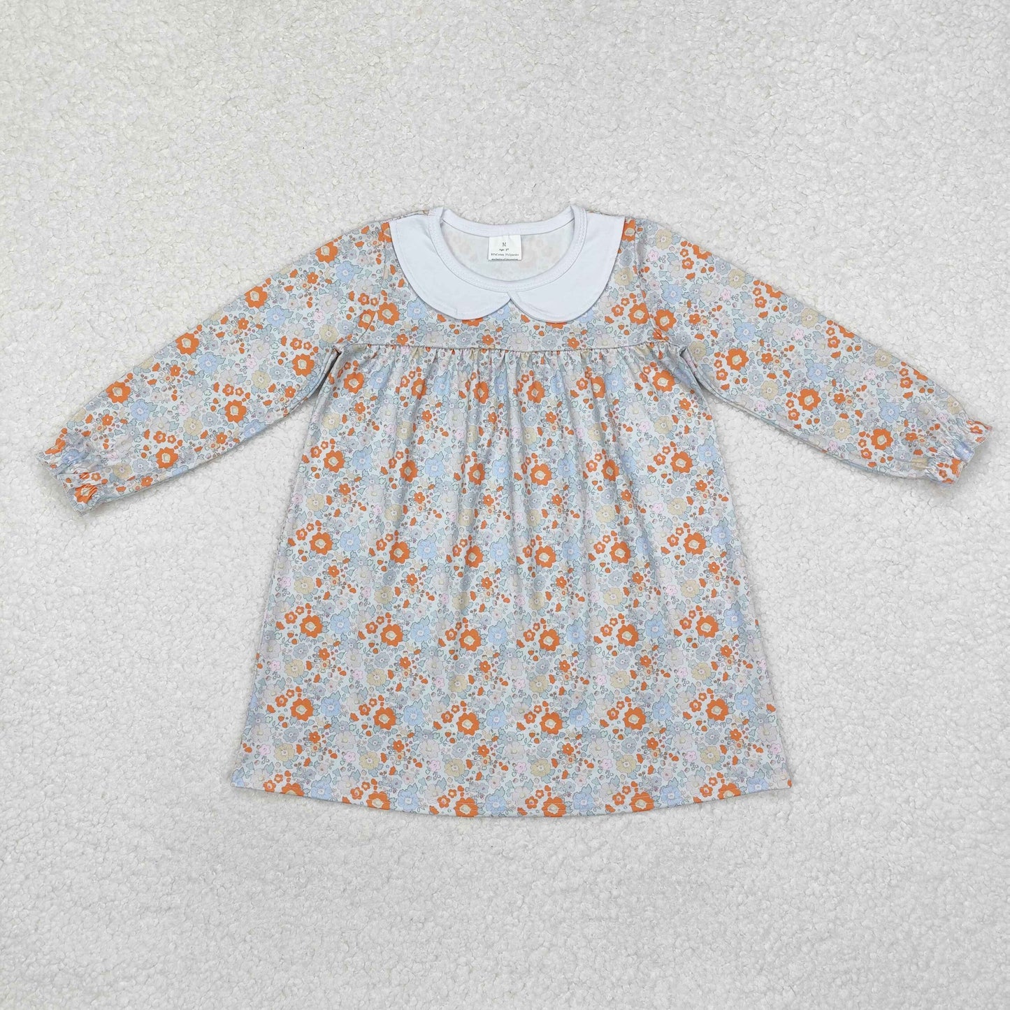GLD0885 Colorful flower floral doll collar long sleeve dress