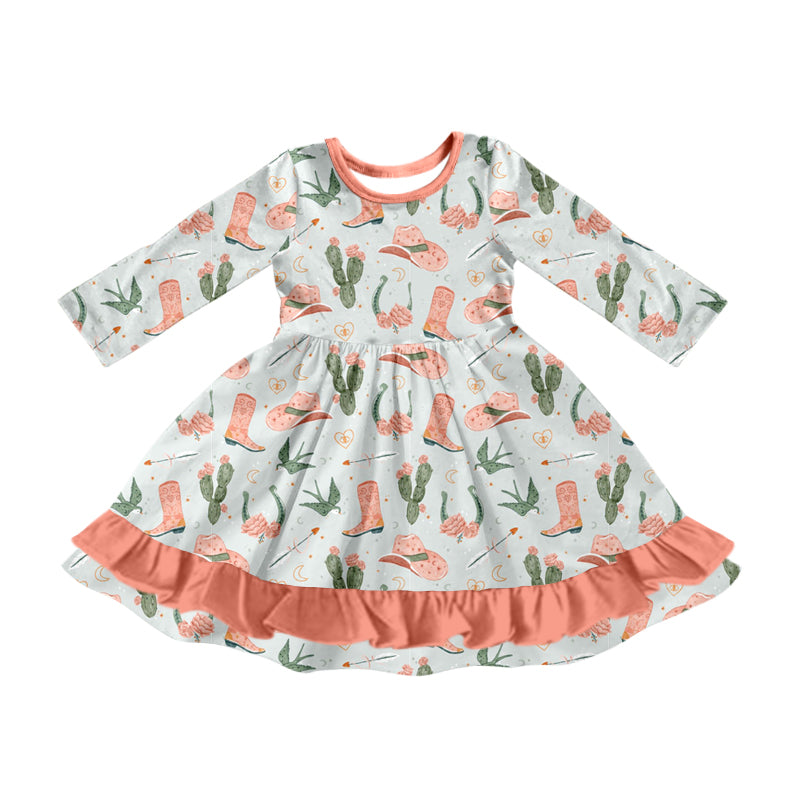 presale GLD0896 Cactus cowboy hat boots lace up pastel green long sleeve dress 2024 9.9