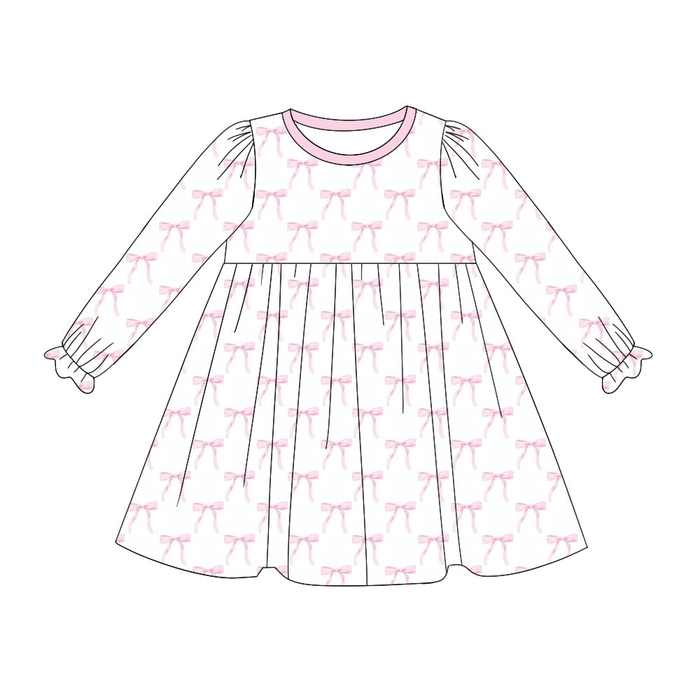 presale GLD0898 Pink and white long-sleeved dress with bow pattern 2024 9.9