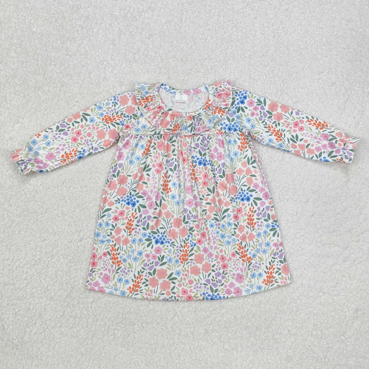 GLD0982 Floral Flower Leaf Lace Long Sleeve Dress